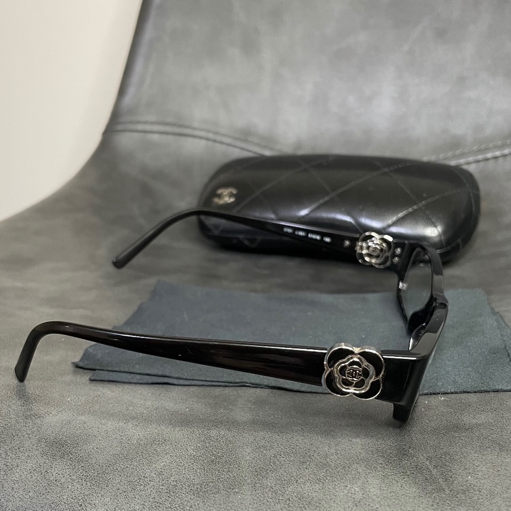 Black Chanel Glasses Camellia Flowers & CC Logo